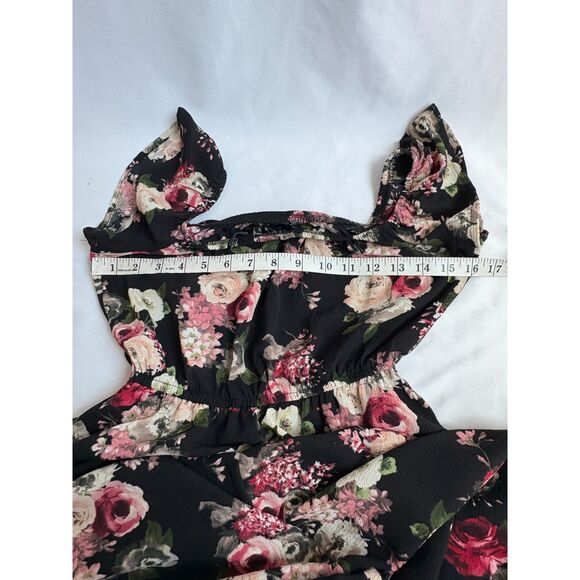 Mind Code Black Floral Off Shoulder Maxi Dress Sze S Romper Summer Date Romantic - Picture 10 of 13